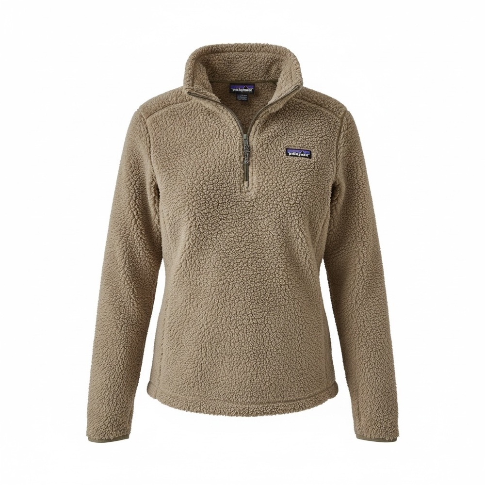 Patagonia Taupe Teddy Fleece 1/4 Zip Pullover Women’s Large Gorpcore Cozy Hiking - Picture 1 of 4